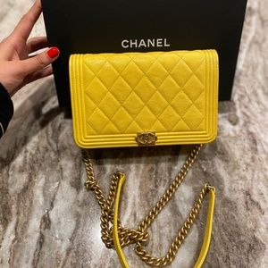 Amazing Condition! CHANEL Boy Wallet On Chain Yellow! 💛💛💛